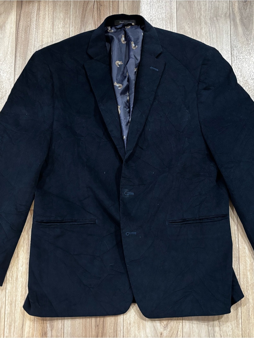 42R Lauren Ralph Lauren Dark Navy Corduroy Sport Coat Blazer Fox Lining